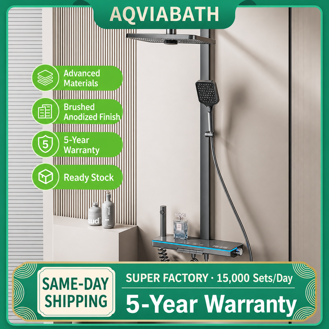 Aqvia Bath 4151 square rain & hand shower set