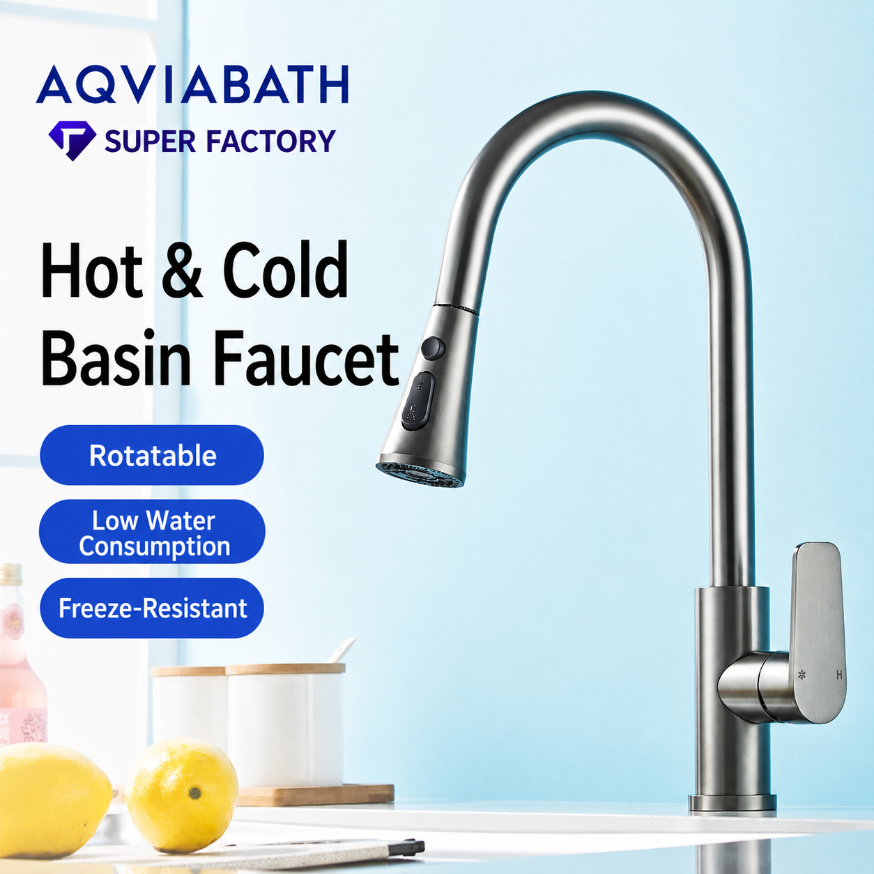 Aqvia Bath high-flow anti-splash swivel kitchen mixer faucet