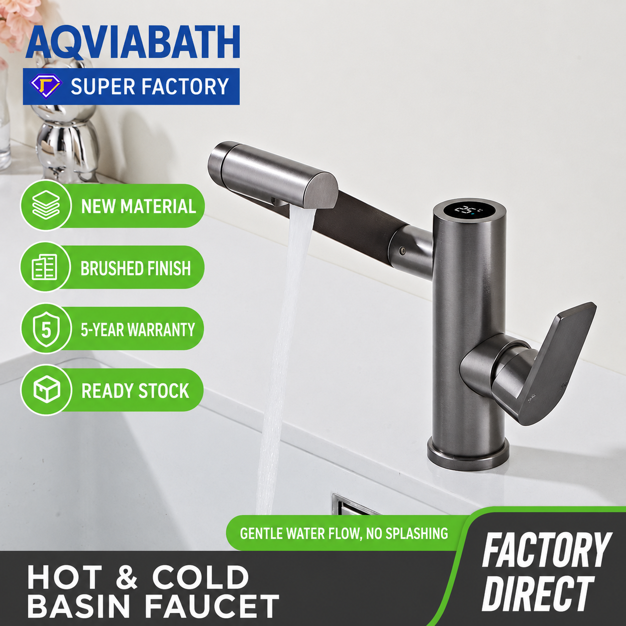 Aqvia Bath space aluminum digital swivel mixer faucet
