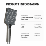 High-Pressure Gunmetal Handheld Shower Head - Image 3